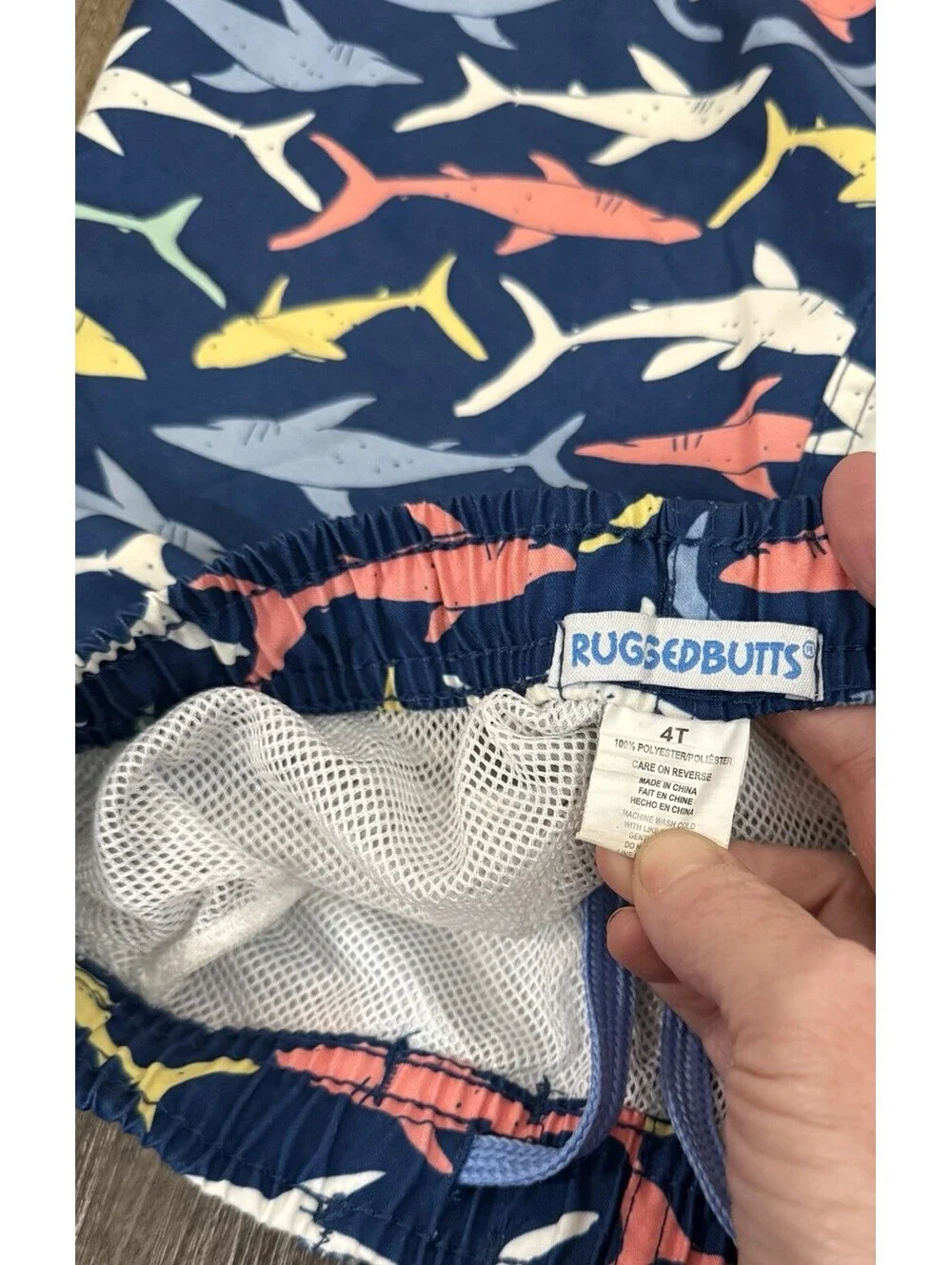 Rugged Butts Swim Trunks 4t Blue Shark Pattern Liner Shorts